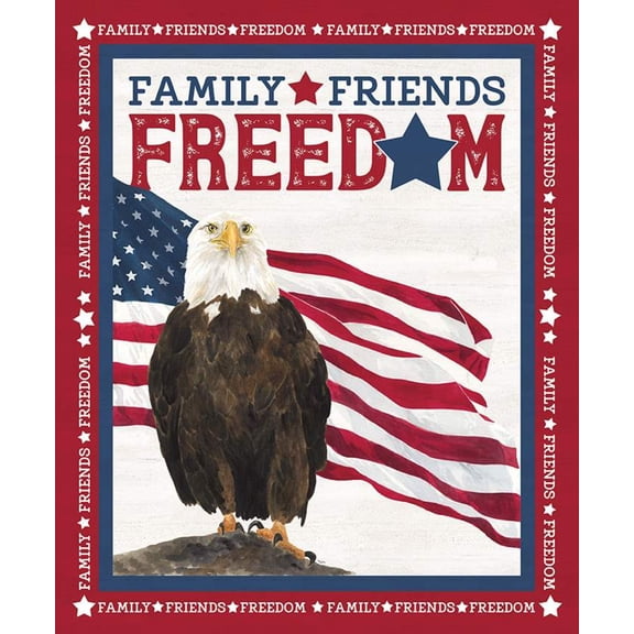 36" X 44" Panel Eagle Holiday Freedom Fourth of July Family Friends White Cotton Fabric Panel (P10523)