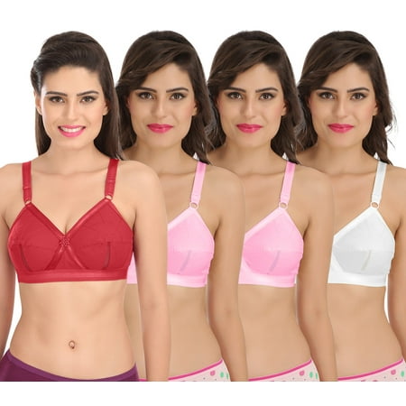 

Ossirrio Women Everyday Comfort Full Cup Bra Non Wired Plus Size Cotton Bra Pack of 4