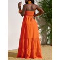 thumbnail image 2 of Orange Solid Color Strapless Ruffle Hem Maxi Dress For Women, 2 of 7