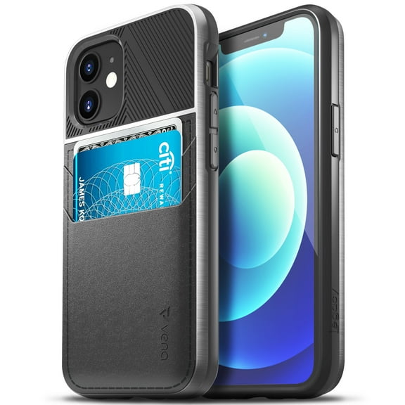Vena Legacy Card Holder Case Compatible with Apple iPhone 12 Mini (5.4"-inch), (CornerGuard Protection) Slim Profile Leather Credit Card Slot Case Cover - Black