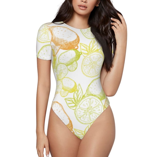 Fotbe Lemon Potatoes Body de Mujer con Cuello Redondo y Mangas Cortas, Sin Mangas Ajustado, Suave, Cómodo y Básico-XX-Large
