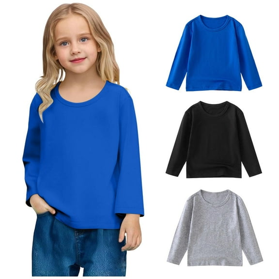 Bnwani Long Sleeve Toddler Shirts Plain Cotton Crew Neck Soft Casual Fashion Cute Solid Tops 3-4t