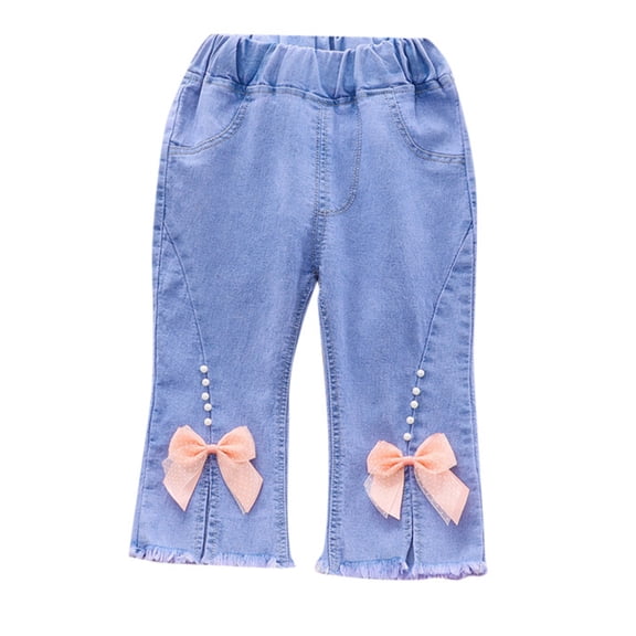 Bysome Fashion Casual Pants For Girls Baby Capri Denim Pants Toddler Kids Pants Jeans Soft Elastic Waist Denim Pants 12-18 Months