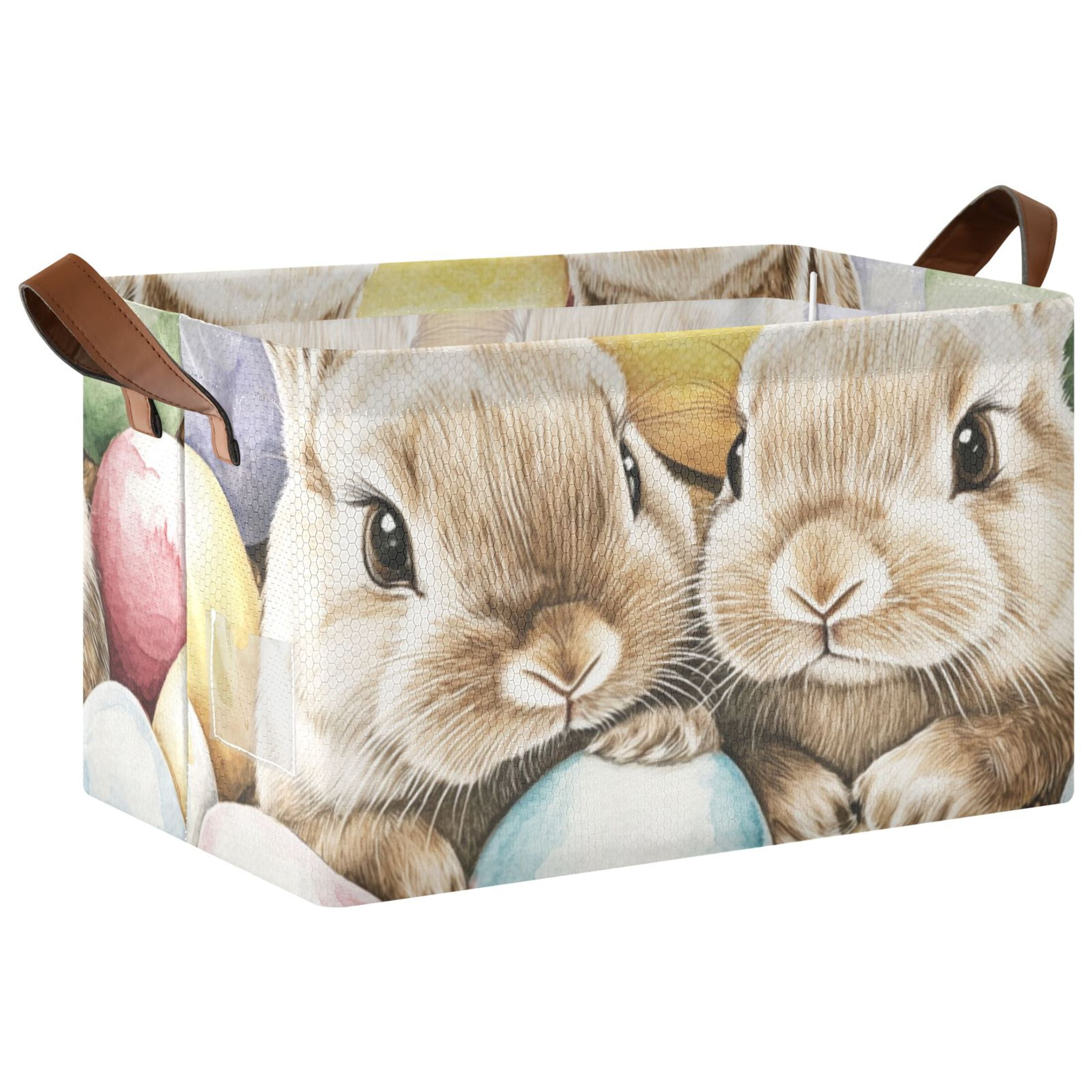 Easter Eggs Bunnies Foldable Storage Large Fabric Storage Baskets Organizer Storage Bins with Handles for Shelves
