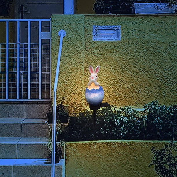 Luces solares para jardín al aire libre, luces LED solares decorativas para conejos y huevos, luces impermeables para el suelo, decoraciones de Pascua para pasarelas, patio, patio