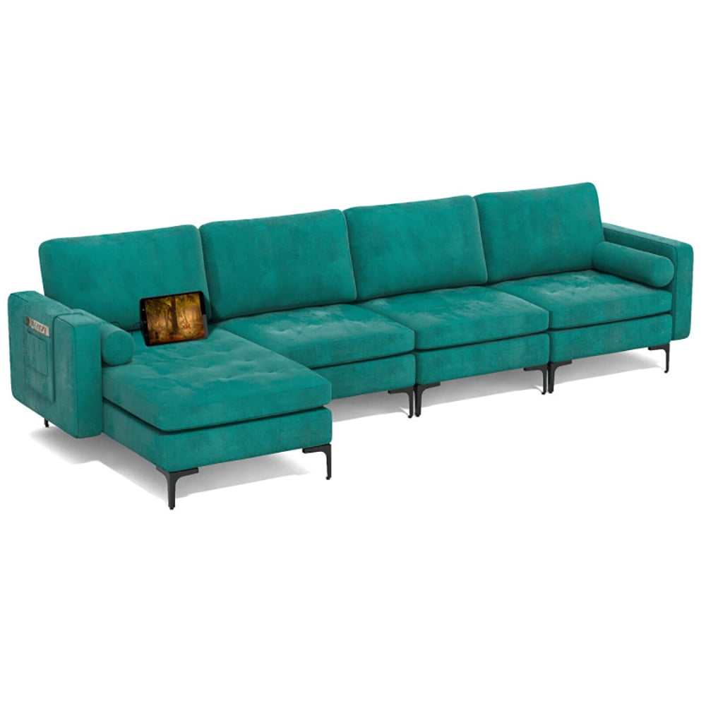 Finihen L-shaped Sectional Sofa Couch, Modular L-shaped 4-Seat Sectional Sofa with Reversible Chaise, for Living Room, Teal Finihen L-shaped Sectional Sofa Couch, Modular L-shaped 4-Seat Sectional Sofa with Reversible Chaise, for Living Room, Teal