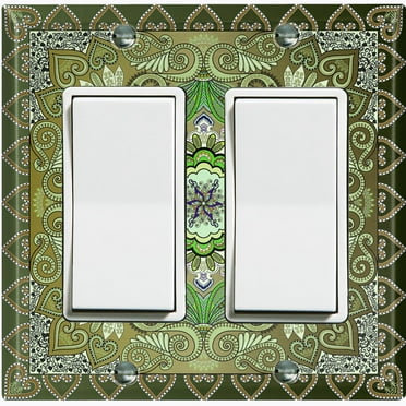 Metal Light Switch Plate Cover Elegant Green Mandala Flower Tile Pattern TIL069
