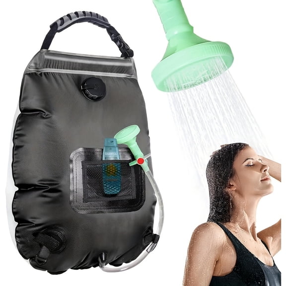 5.28 Gallon Solar-Powered Shower Bag for Camping & Travel - Leakproof, Portable with Temperature Gauge, Hose & Sprinkler Head