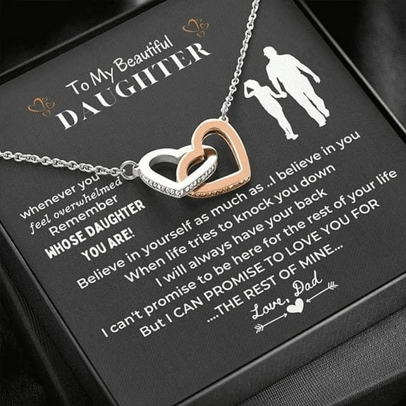 Daughter Gift Necklace from Dad - S925 Interlocking Heart Necklace with Greeting Card - Gift for Grown-up Teen Daughter from Dad for , Christmas, Birthday, Graduation Standard Box