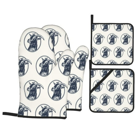 

Oven Mitts and Pot Holders Sets 4 pcs - Vintage Goat cute print Heat Resistant Silicone Oven Gloves with Non-Slip Silicone Surface and hot pads for kitchen Baking Cooking BBQ