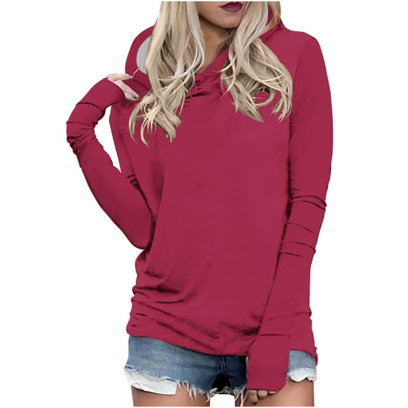 tklpehg Hoodies for Women Lightweight Casual Going Out Tops Long Sleeve Tops Vintage Sweatshirt Hooded Classic Solid Color Loose Pullover (Hot Pink,M)