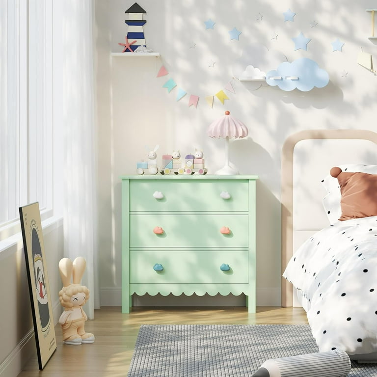 3 Drawer Dresser for Bedroom,Small Green Drawer Dresser with Colorful Cloud  Handle, Chest of Drawers for Bedroom, Cute Scalloped Nightstand for Living  Room, Entryway and Hallway - Walmart.com