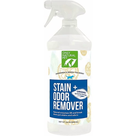 Enzyme Powered Stain & Odor Eliminator - Professional Pet Urine Pee Cleaner Deodorizer For Dogs - Hardwood Floors Carpets Upholstery - Fresh Mandarin Orange & Green Tea Scent - 32Floz