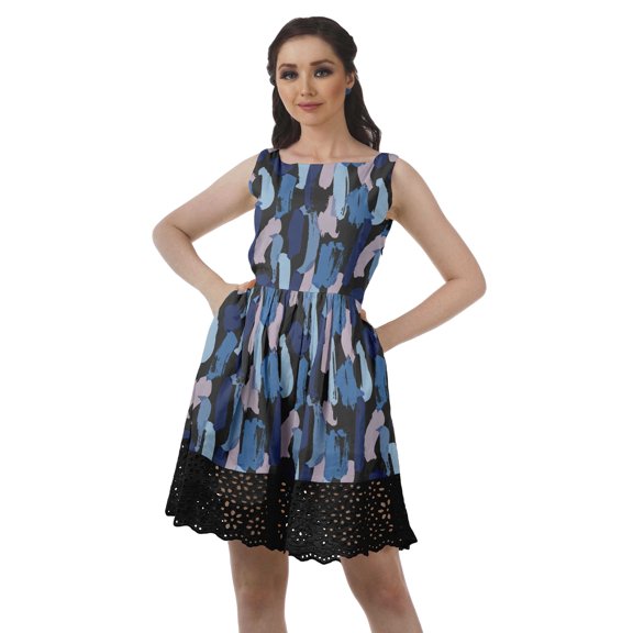 Moomaya Printed Lace Evening Mini Dress For Party Sleeveless Women Clothing