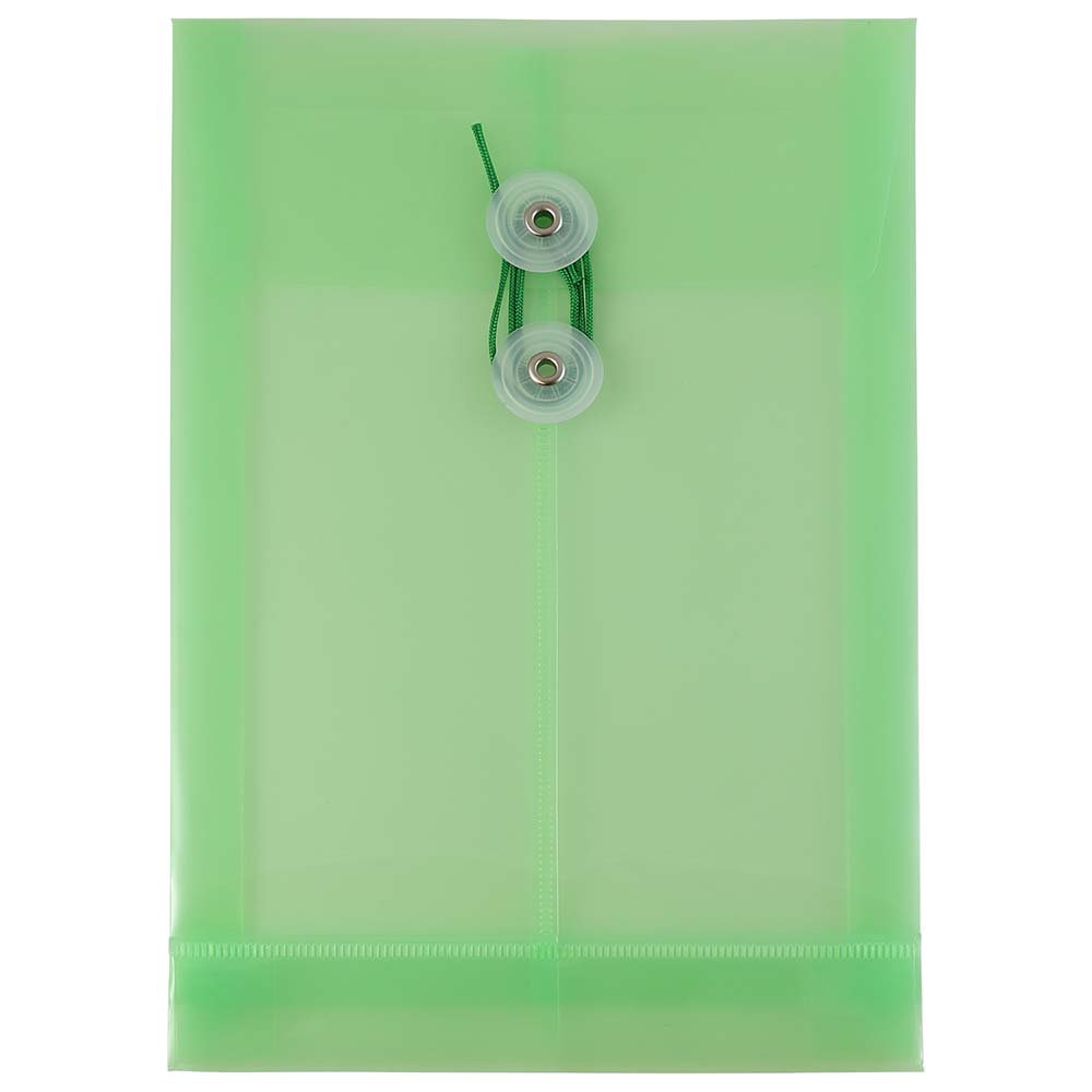 JAM Plastic Envelopes, 6.3x9.3, 12/Pack, Green, Button String, Open End