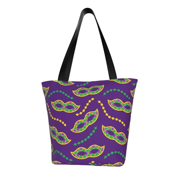 Lsque Carnival Masks and Beads Pattern Beach Tote,Shoulder Handbag,Spacious Tote Bag,Lightweight Travel Bag,Versatile Shopping Bag