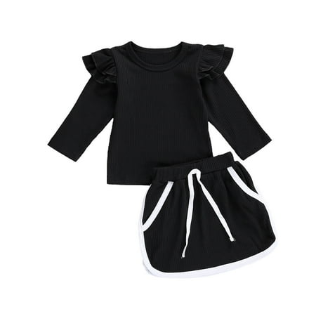 

Little Toddler Baby Girls Organic Cotton Ribbed Ruffled Bodysuit Romper Tops and Skirts Winter Baby Girls Skirts Set