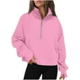 thumbnail image 2 of Jinhomg Womens Cropped Pullover Sweatshirt Comfy Half Zip Thumb Hole Hoodies Plus Size Comfy Long Sleeve Pullover with Kangaroo Pocket 90 Percent off Clearance Pink XXXXL, 2 of 5