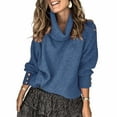 thumbnail image 2 of Ichuanyi Solid High Neck Sweaters for Women's Casual Long Sleeve Knit Pullover Jumper Tops Basic Turtleneck Sweater, 2 of 5