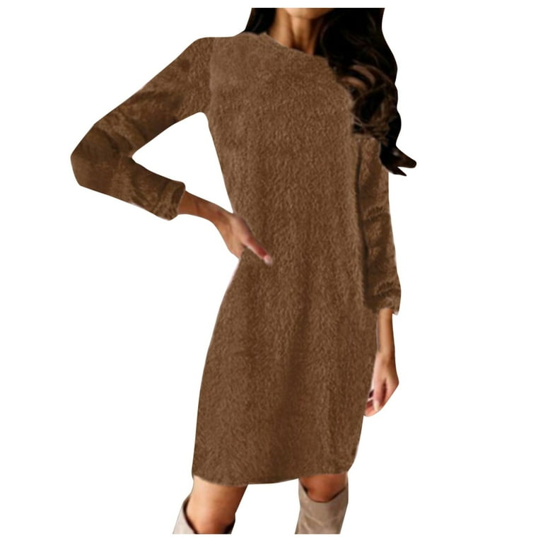 IDALL Long Sleeve Dress,Petite Dresses Women's Sweater Jumper Dress Short Mini  Dress Long Sleeve Solid Color Patchwork Elegant Dresses,Womens Dresses,Casual  Dresses for Women Brown Dress XL - Walmart.com