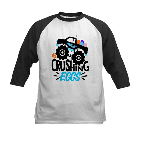 CafePress - New Easter Monster Truck Crushing Baseball Jersey - Kids Cotton Baseball Jersey, 3/4 Sleeve Shirt