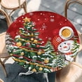 thumbnail image 2 of Red Snowman Christmas Round Tablecloth, Fitted Table Cover with Elastic for 55"-60" Round Tables, Vintage Xmas Tree Snowflake Table Cloth Outdoor Indoor Dinning Party Waterproof Tablecloths, 2 of 7