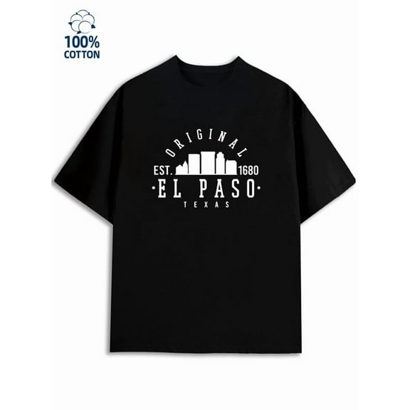 El Paso TX Tee for men 180G 100% Cotton black Casual Unisex Shirt Cotton tshirts Classic Unisex Shirt Crewneck tshirts Unique Design Unisex Shirt Cotton tshirts Fashion Unisex Shirt Graphic tshirts