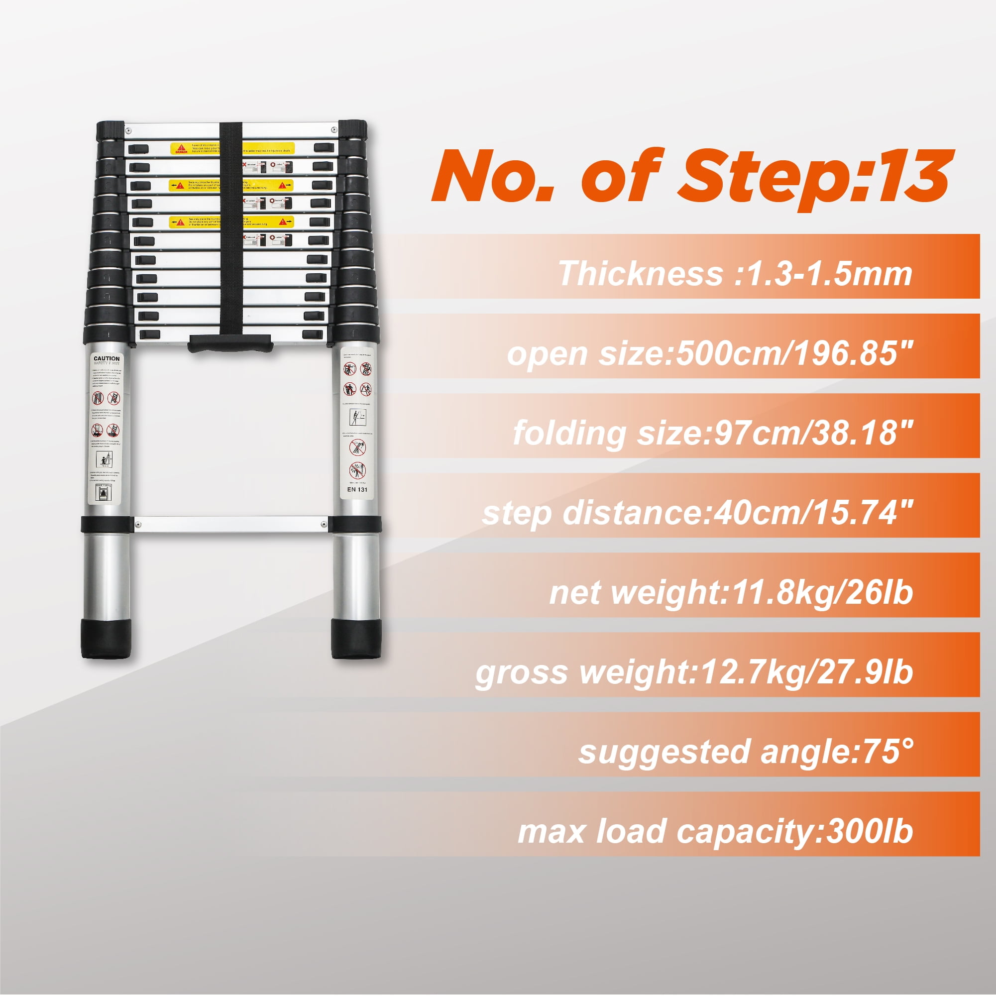 MAYEERTY Telescoping Ladder 16.5FT, Telescopic Extension Ladder, Aluminum Alloy Portable Folding Ladder for Indoor Outdoor, Heavy Duty 300 lbs Load