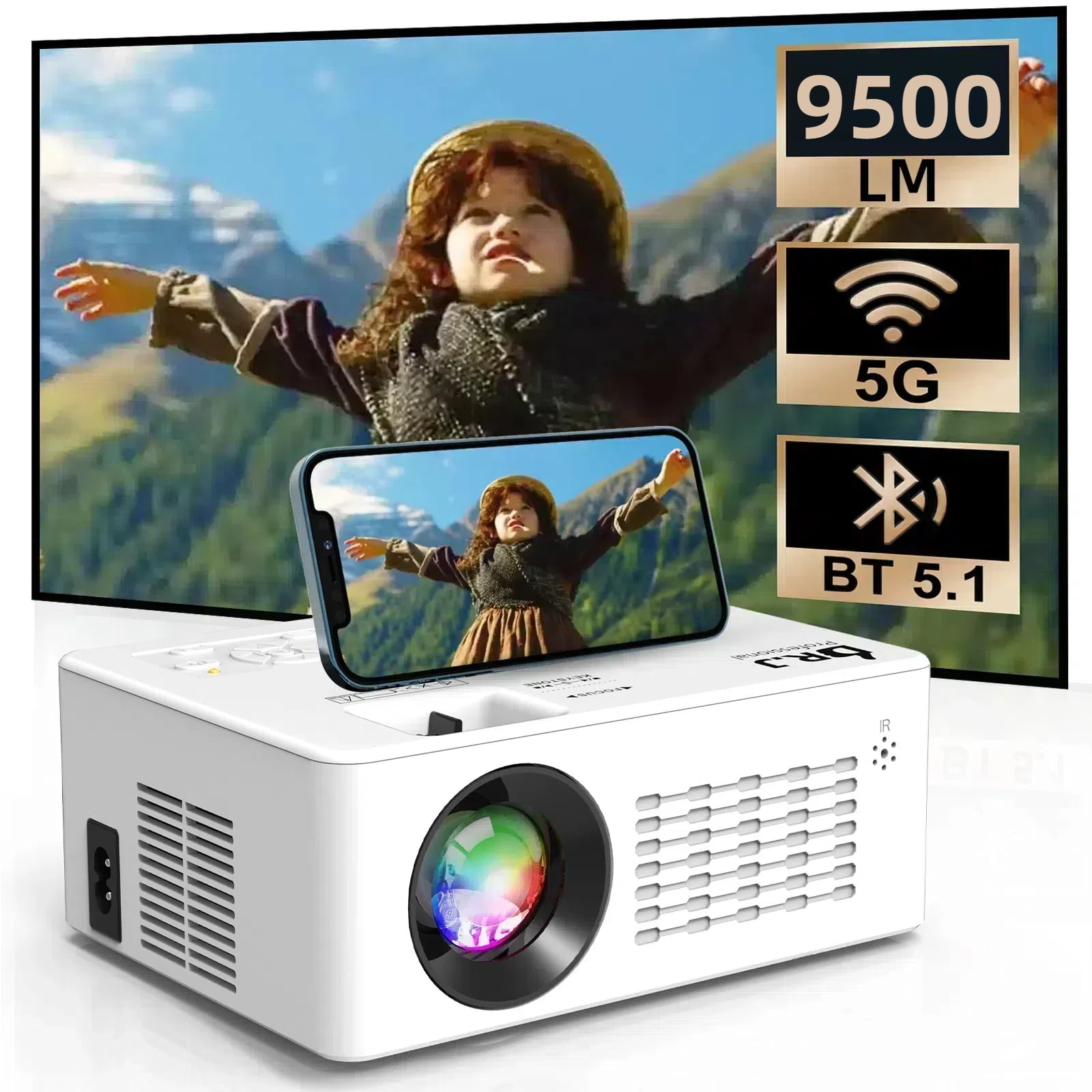 GCZ 5G WiFi Projector with Bluetooth 5.2,  HD 1080P Movie Projector with HDMI, 250'' Display Supported