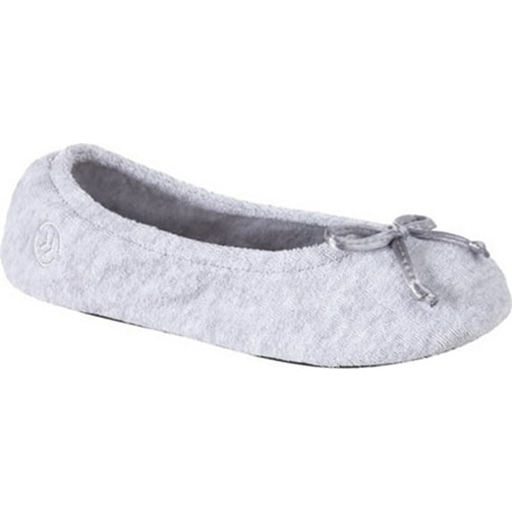 isotoner Women's Signature Terry Ballet Flat Slipper with Satin Bow 5-6 Heather Grey