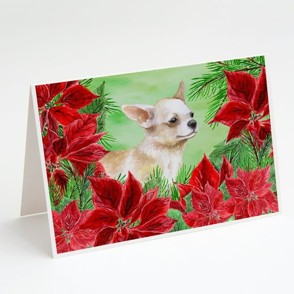 Caroline's Treasures Chihuahua Leg up Poinsettas Christmas Greeting Cards with Envelopes, 5" x 7" (8 Count)
