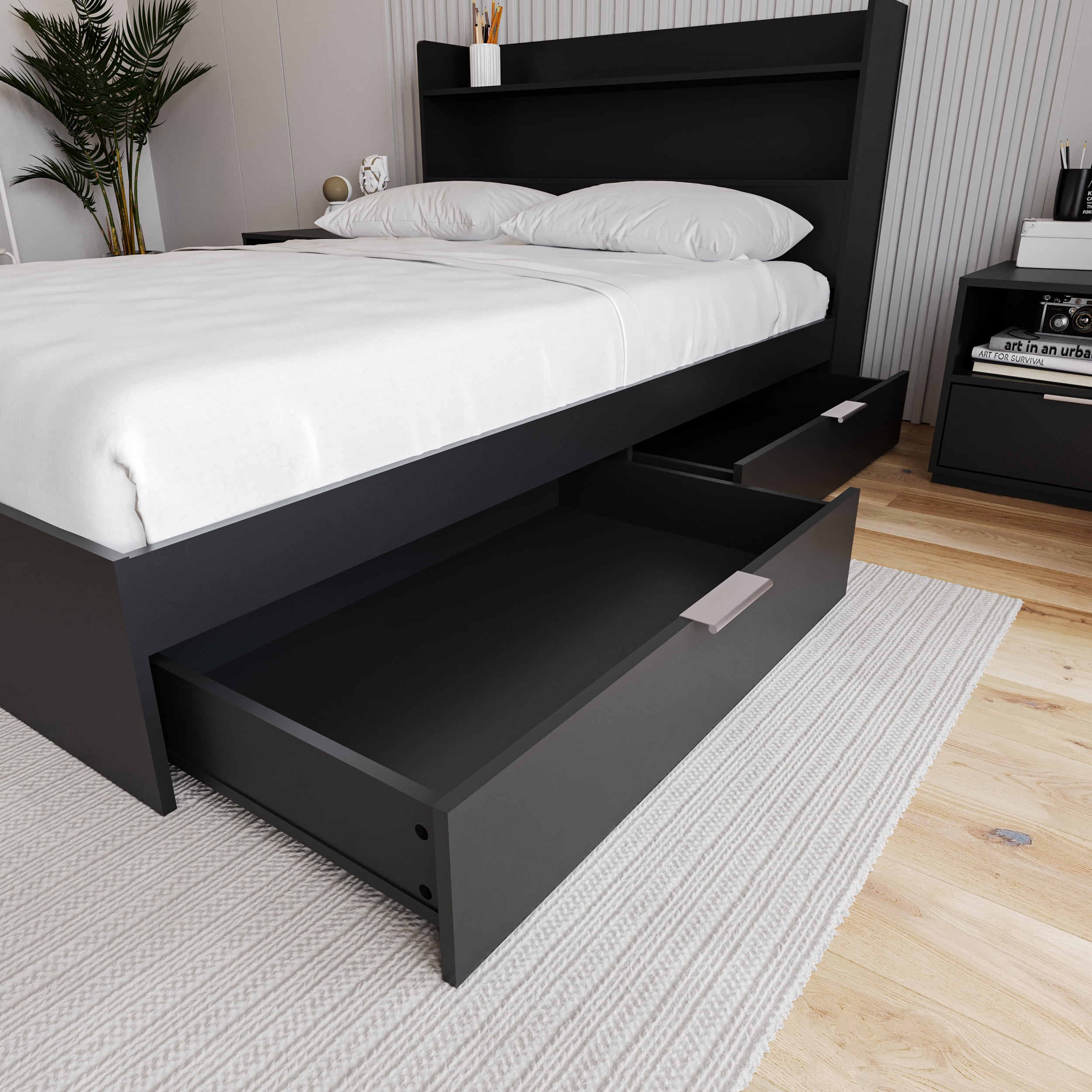 Nexera Hunter Full Size 2-Drawer Storage Bed Frame, Black