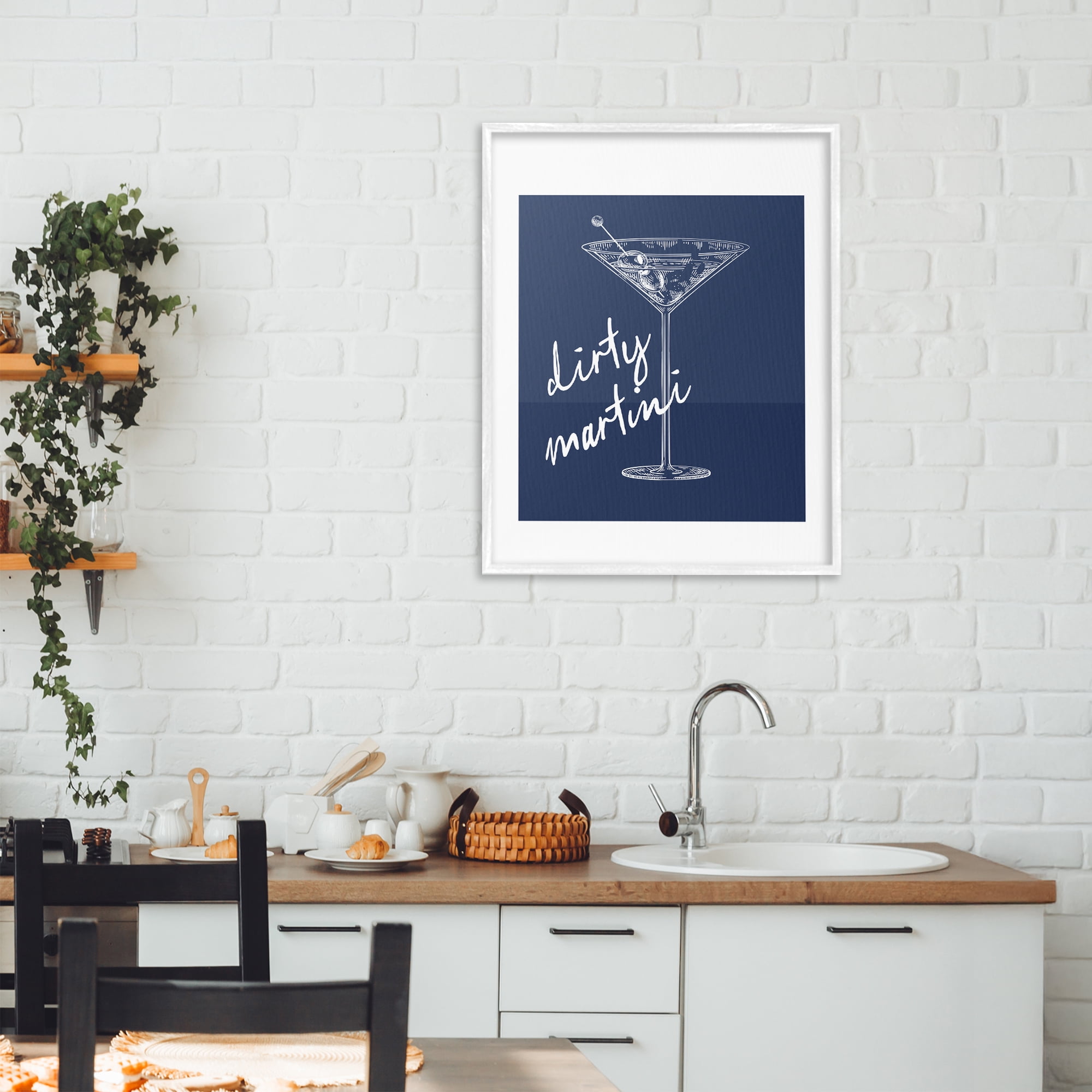 Stupell Industries Dirty Martini on Blue White Framed Giclee Art, design by Lettered and Lined