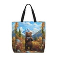 thumbnail image 1 of Disketp Snowy Mountain Photography Bear Bolsa Tote de Lona para Mujer, Bolso de Hombro y Cruzado con Cierre de Cremallera, 1 of 7