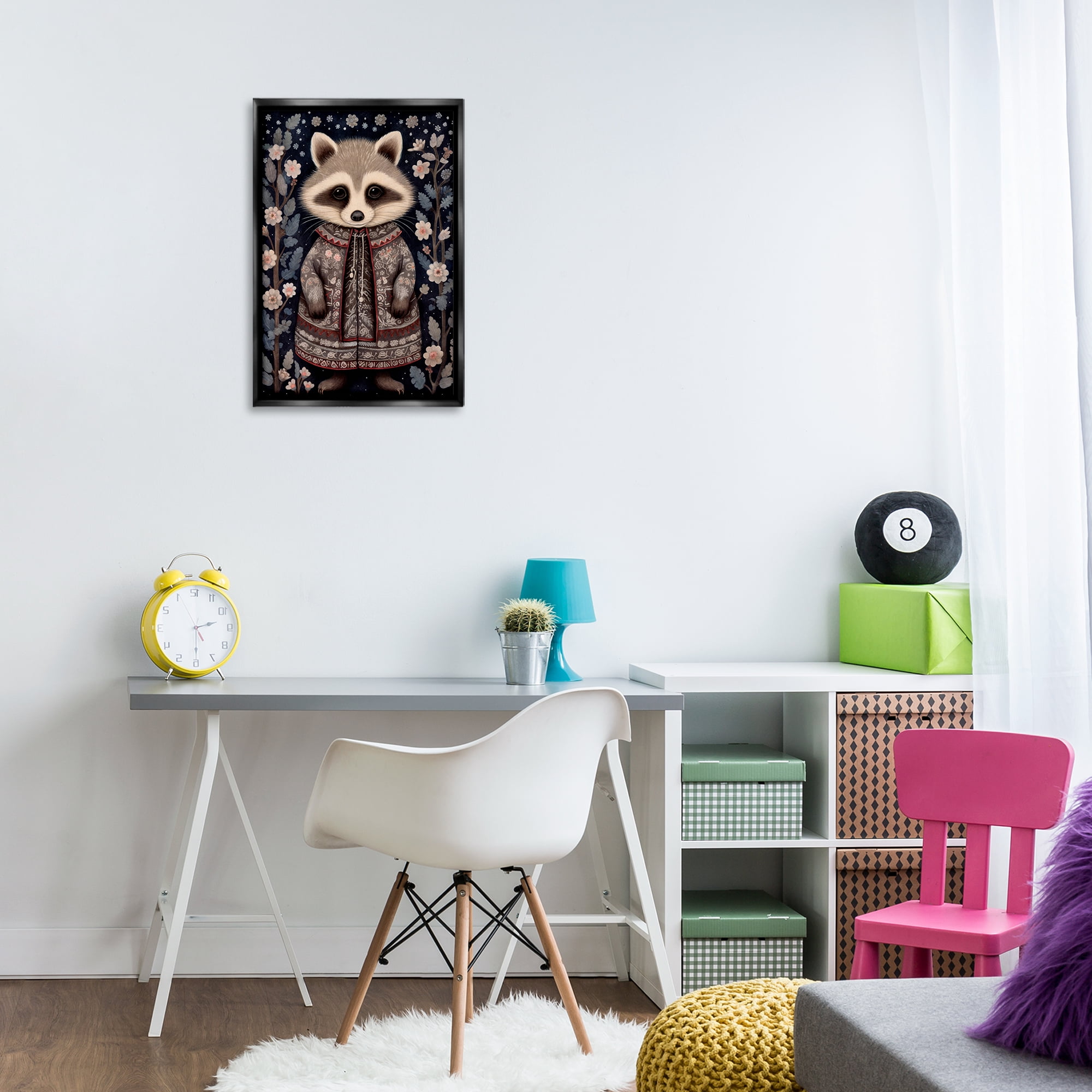 Stupell Industries Woodland Pattern Raccoon Animals & Insects Painting Black Floater Framed Art Print Wall Art, 17 x 25
