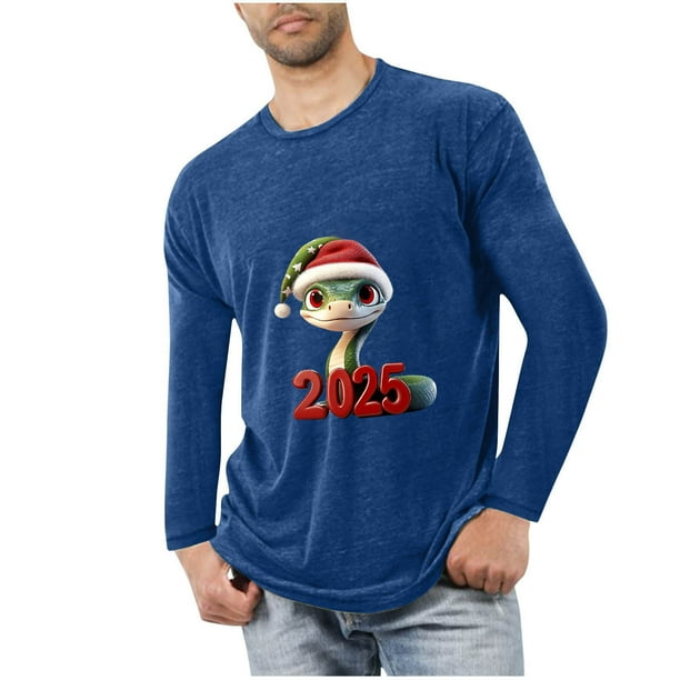 Blusas y camisas de manga larga con cuello redondo para hombre, deportivas, fitness, hogar, pijamas navideños estampados, camiseta de manga larga con cuello redondo, blusa de poliéster para hombre