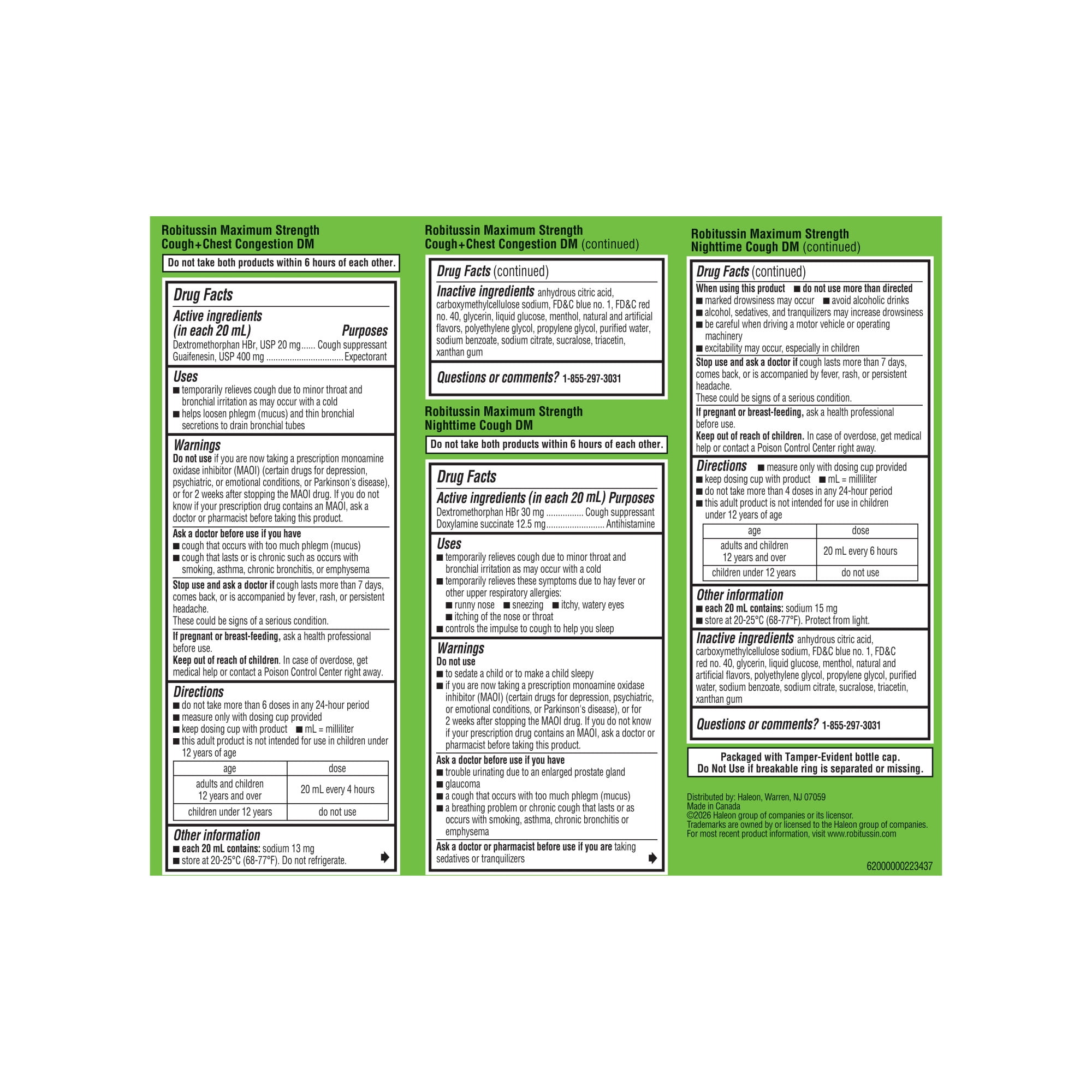 Robitussin Maximum Strength Cough + Chest Congestion DM and Maximum Strength Nighttime Cough Dm, Cough Medicine, Berry Flavor - 4 Fl Oz Bottles (Pack of 2)