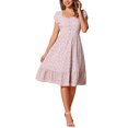 thumbnail image 2 of Vestido Midi de Verano para Mujer Inspire Chic, Cuello Cuadrado, Manga Corta, Estilo Boho, Floral, L, Púrpura, 2 of 5