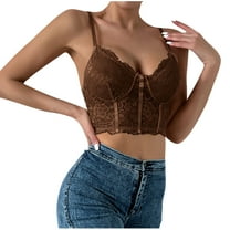 Kaemgyyd Lace Corset Top for Women Stylish V Neck Spaghetti Adjustable Strap Bralette Trendy Floral Low Back Crop Camisole Outfit