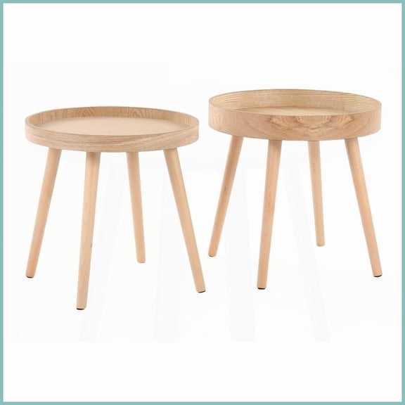 Mid-Century Modern Natural Wood Coffee Table Set for Living Room, Tray Top & Space-Saving by LumiSource