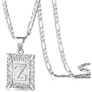 Soleilie Initial Letter Pendant Necklace for Men Women, 14K Gold Plated Square Capital Monogram Necklace Alphabets from A-Z Figaro Chain Jewelry
