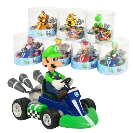 Mario Racing Kart Toy Luigi Racing Kart Mario Cake Toppers Princess, Turtle, Mushroom, Orangutan, Pull Back Car (Luigi)