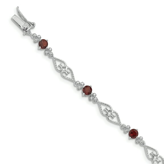 Primal Silver Sterling Silver Rhodium-plated Diamond Garnet Bracelet
