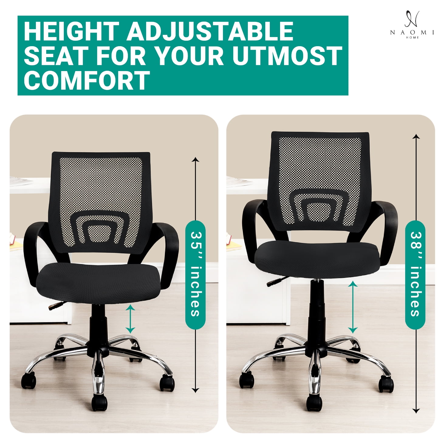 Ivana Black Mesh Office Chair – Adjustable Ergonomic Swivel Desk Chair
