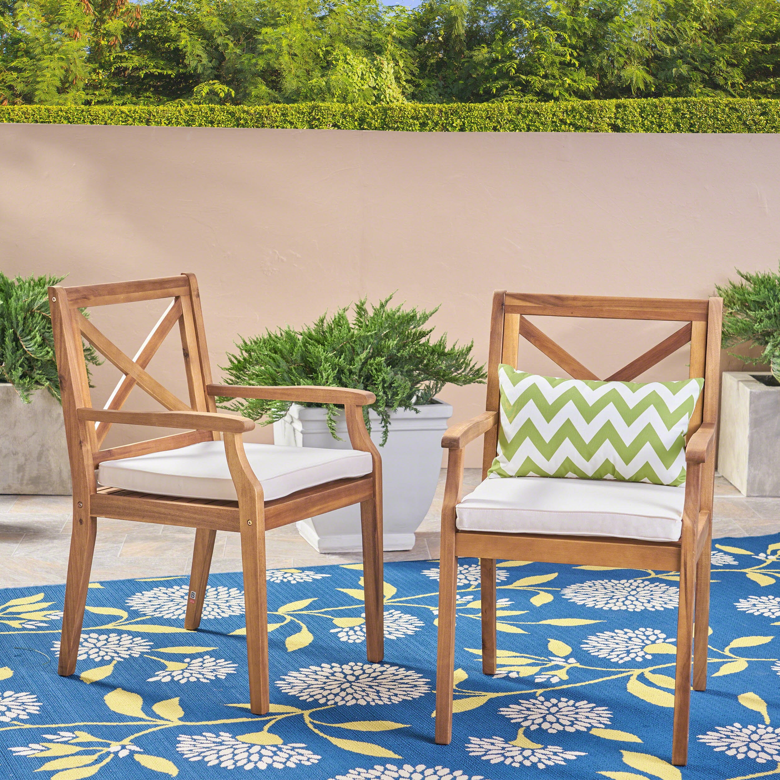 Outdoor Dining Chairs Set of 2 – Solid Wood Frame with Water-Resistant Cushions, Patio Armchairs for Backyard, Garden or Poolside