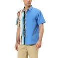 thumbnail image 4 of INSPIRE CHIC Men's Button Down Shirt Color Block Short Sleeve Striped Summer Shirts White Blue L, 4 of 6