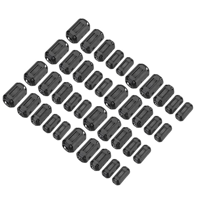 Uxcell 40Pcs 5 Tamaños Núcleo de Anillo de Ferrita de Clip, Perlas de Ferrita EMI RFI Ruido Clip para Cable de 3.5mm/5mm/7mm/9mm/13mm de Diámetro, Negro