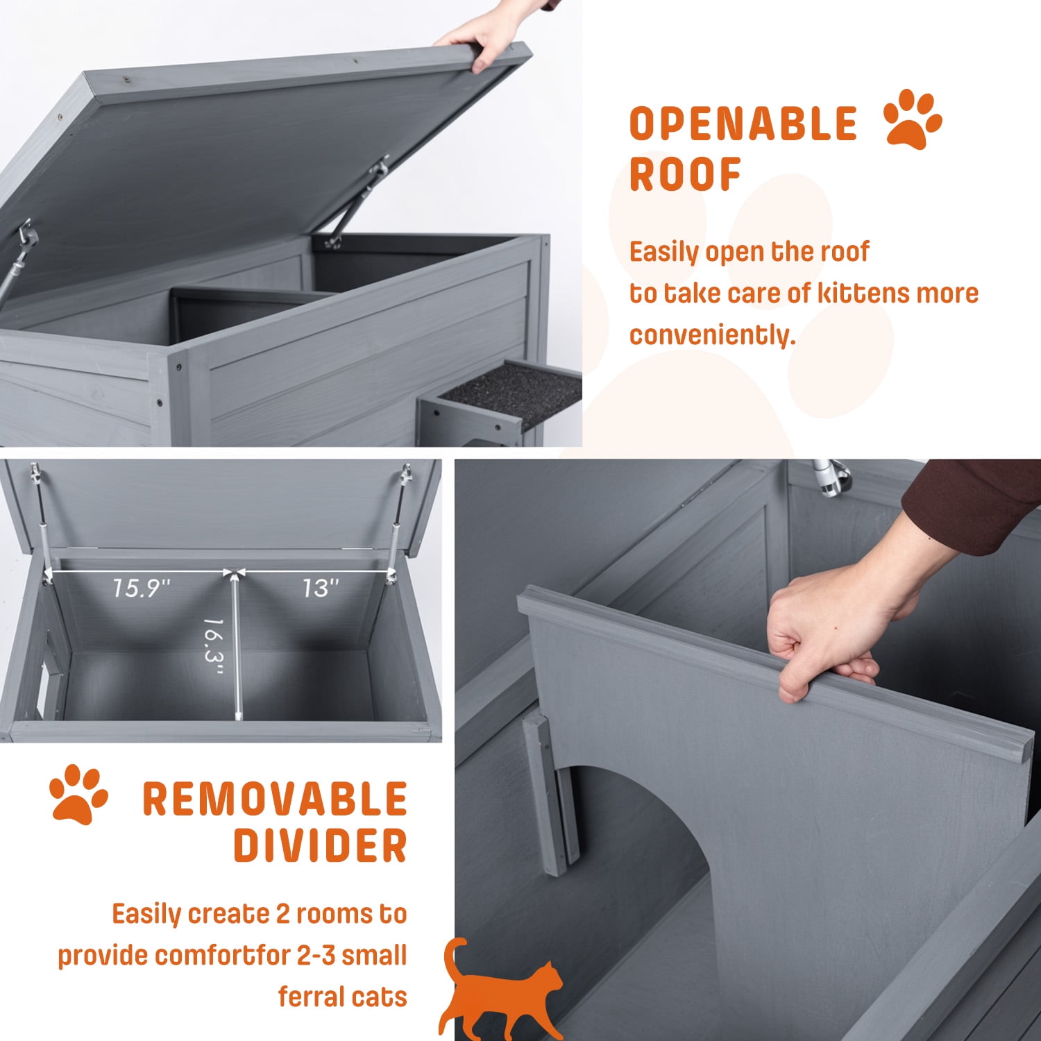 FODINGHILL Outdoor Cat House,Waterproof Cat Shelter for Winter,Feral Cat House Outdoor,Gray