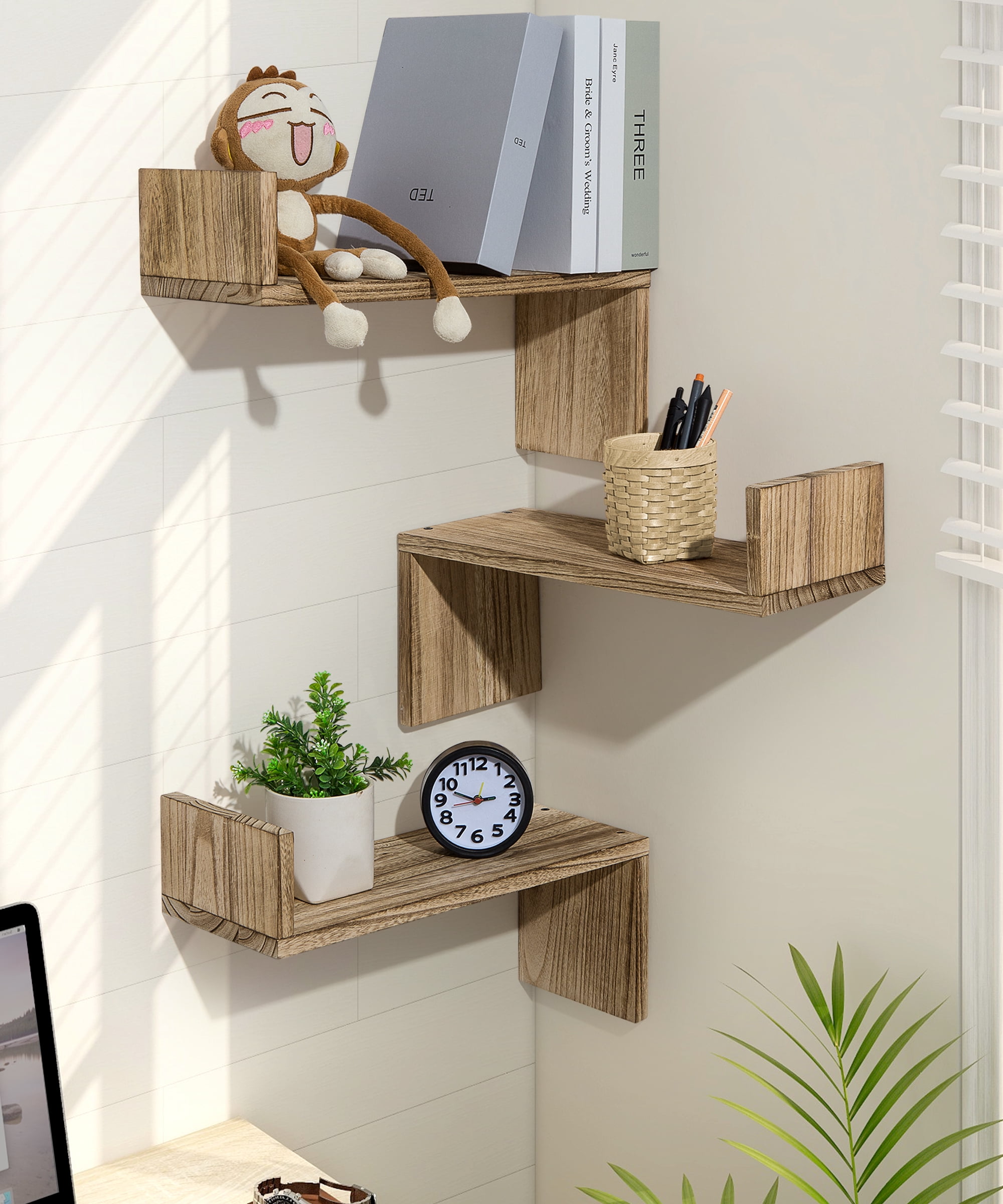SUMGAR  Floating Shelves for Wall, DIY Design Wall Mounted Shelves KitchensLiving Room Decor, Farmhouse  Storage Shelf (Brown Set of 3)