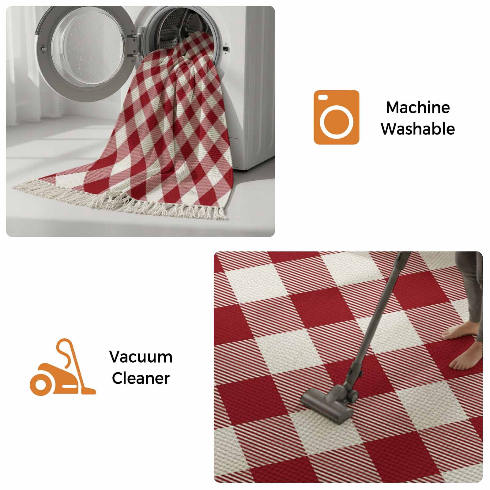 Kitchen Runner Rugs, Red and White Plaid 2'x3' Throw Rug with Tassels, Buffalo Check Tartan Washable Soft Floor Carpet Runner for Hallway Bedroom Bathroom Laundry Room